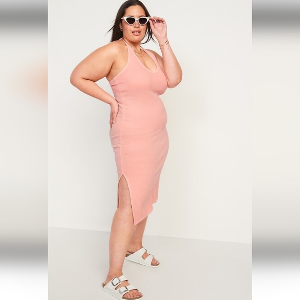 Old Navy Peach Fitted Rib Knit dress.